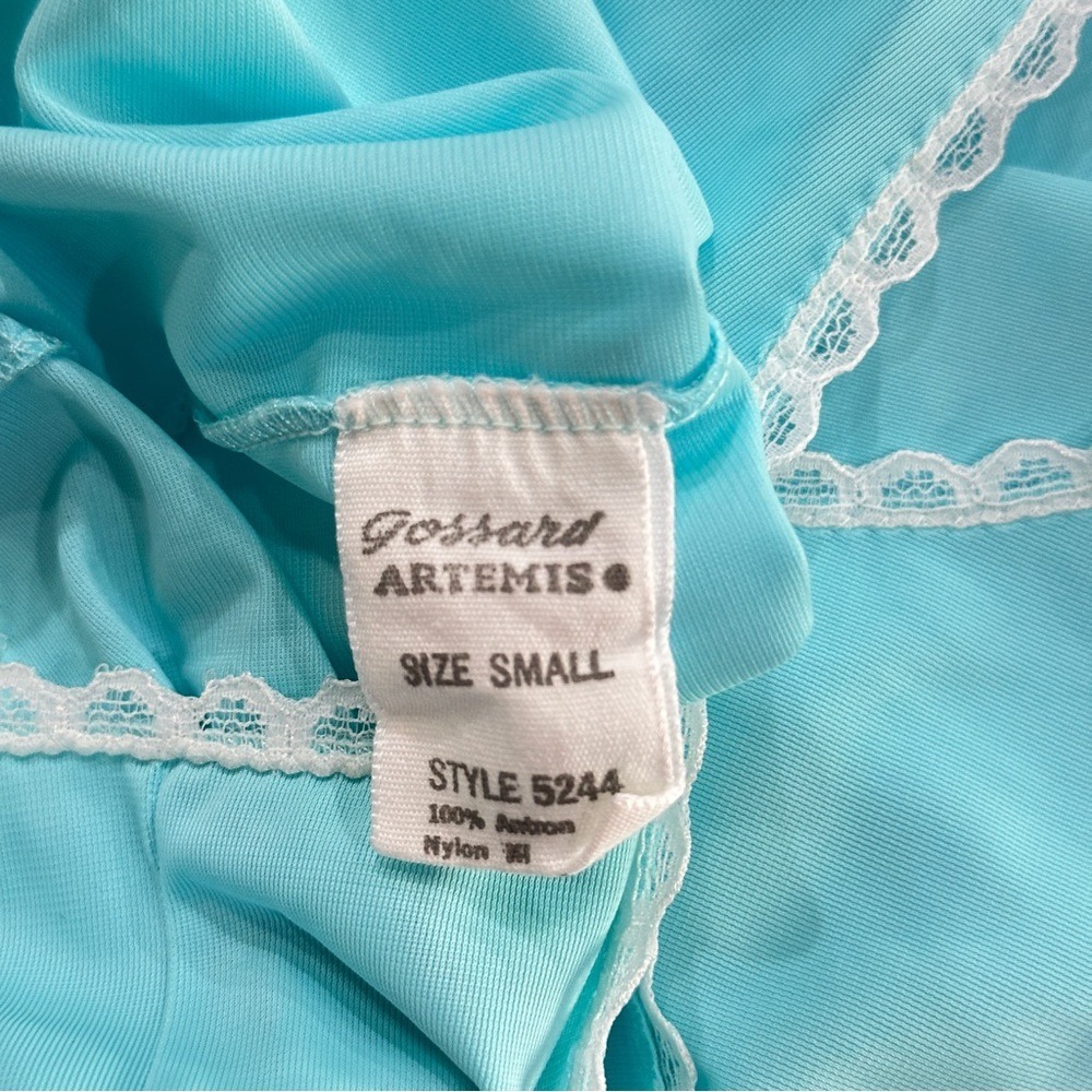 Vintage Gossard Artemis Aqua Blue Lace Pintuck Maxi Nightgown 5244 Small USA - Picture 10 of 11